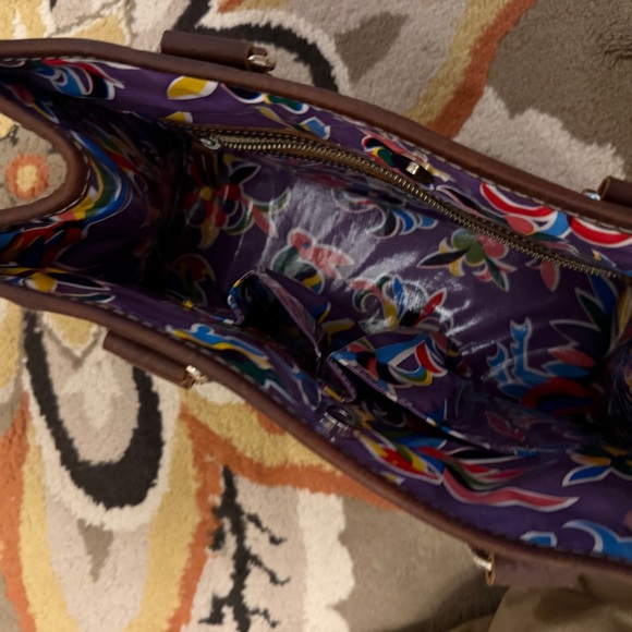 NWOT Consuela Vintage Purple Woven Handbag/Tote with Brown Leather Trim - Picture 6 of 6